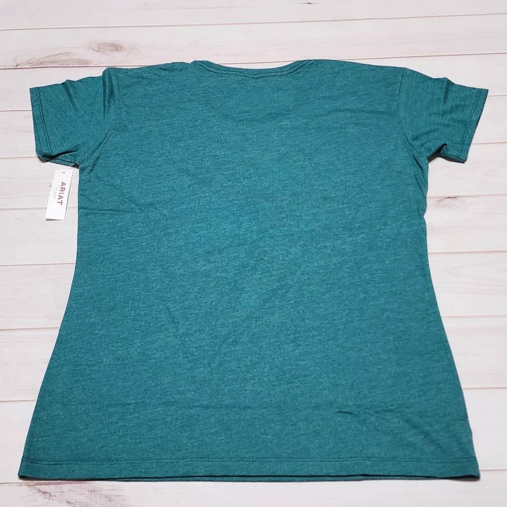 NWT Ariat Longhorn Watercolor Short Sleeve Teal Green T-Shirt Size Small / Large - Picture 4 of 11
